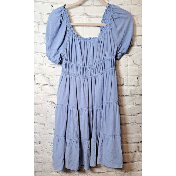 bailey blue Dresses & Skirts - Bailey Blue‎ Dress Juniors L Blue Smocked Puff Sleeve Midi Sundress Cottagecore